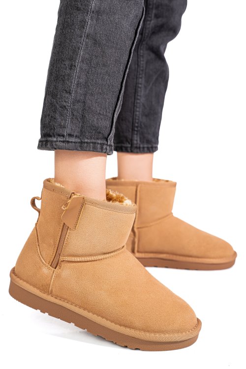 Ghete dama imblanite piele naturala intoarsa maro 1s77202