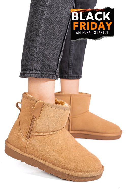 Ghete dama imblanite piele naturala intoarsa maro 1s77202