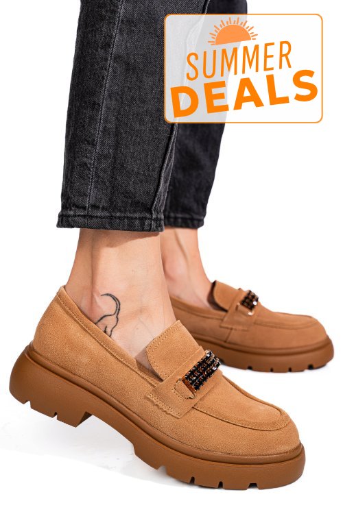 Mocasini camel piele naturala intoarsa is77440