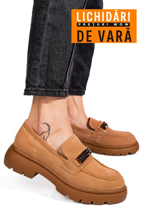 Mocasini camel piele naturala intoarsa is77440