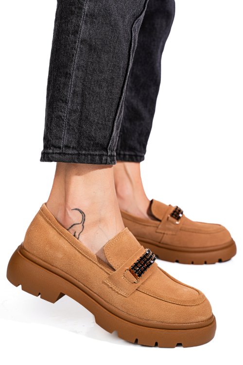 Mocasini camel piele naturala intoarsa is77440