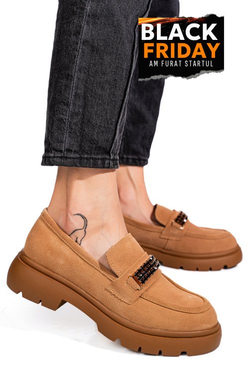 Mocasini camel piele naturala intoarsa is77440