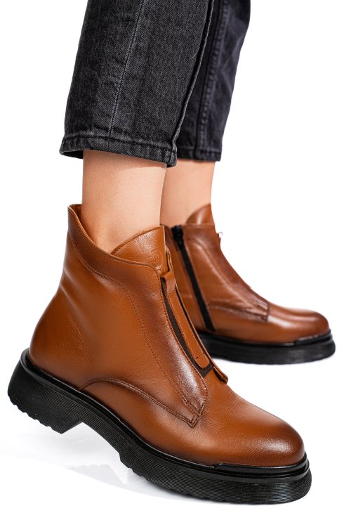 Ghete dama imblanite piele naturala maro deschis 4s7723