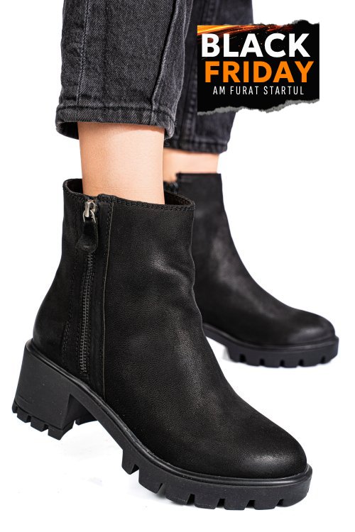 Ghete dama de iarna piele naturala black nabuk 7s77765