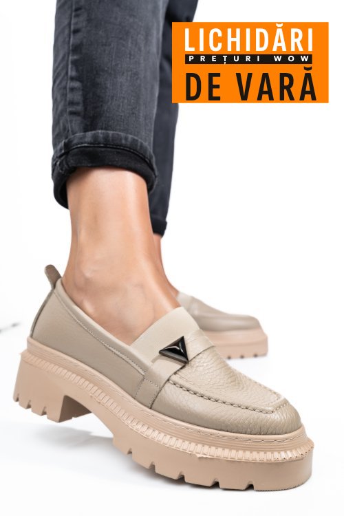Mocasini crem piele naturala ipcbm013b