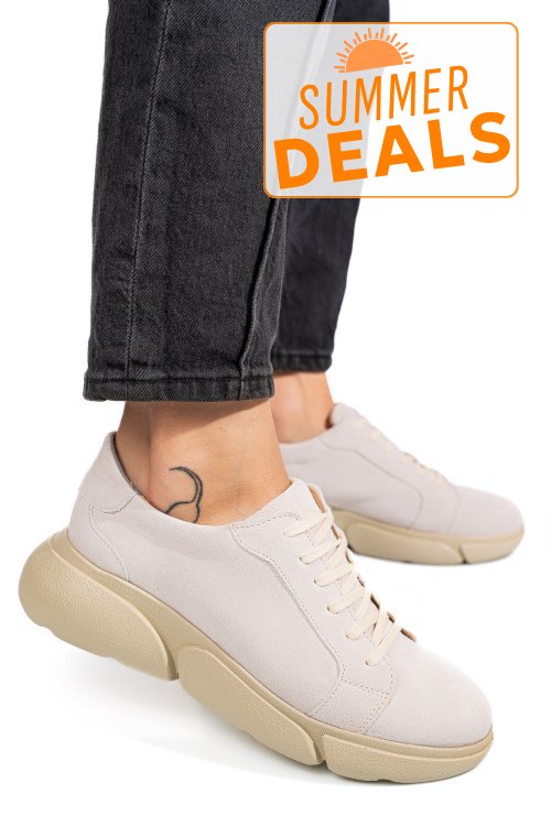 Pantofi sport bej piele naturala intoarsa 3s77011b