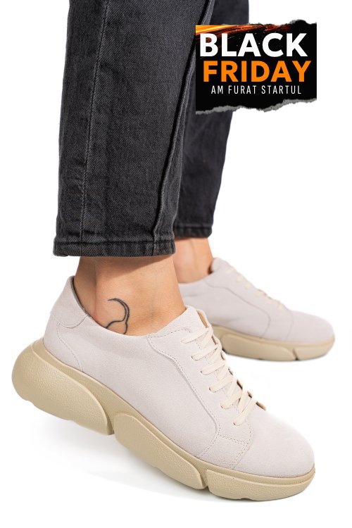 Pantofi sport bej piele naturala intoarsa 3s77011b