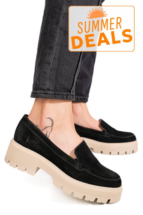 Mocasini negri piele naturala intoarsa 2s7722