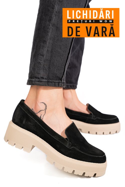 Mocasini negri piele naturala intoarsa 2s7722