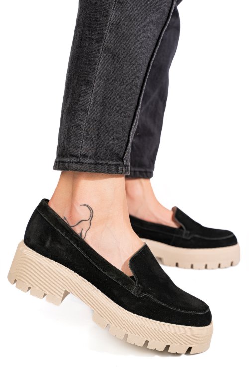 Mocasini negri piele naturala intoarsa 2s7722