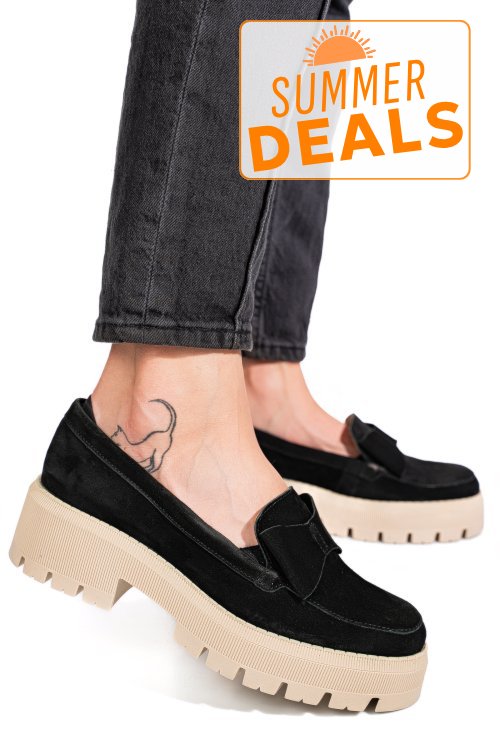 Mocasini negri talpa bej piele naturala intoarsa 2s77115