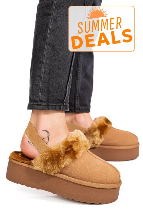 Saboti camel piele naturala intoarsa 1s77255