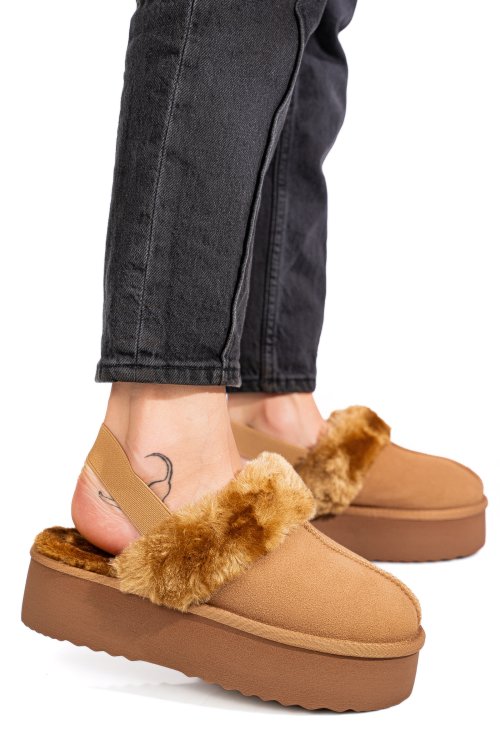 Saboti camel piele naturala intoarsa 1s77255