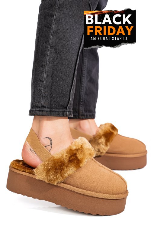 Saboti camel piele naturala intoarsa 1s77255