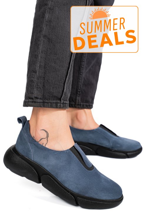 Pantofi albastri piele naturala intoarsa 2002l