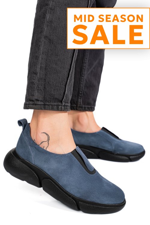 Pantofi albastri piele naturala intoarsa 2002l