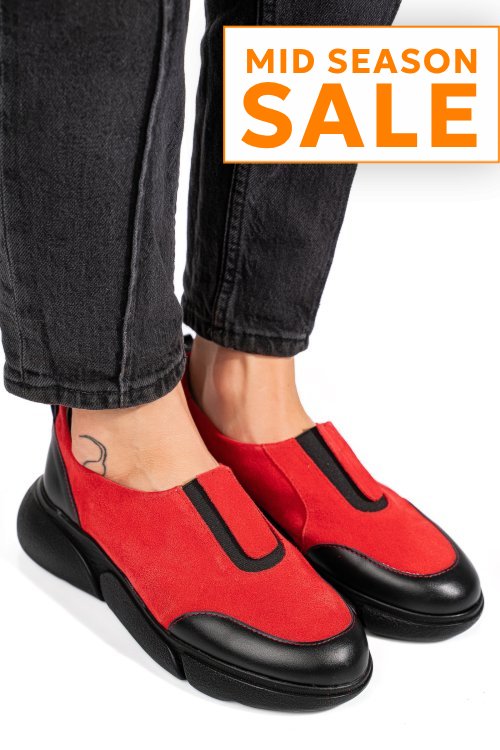 Pantofi sport dama piele naturala intoarsa rosii 2002l