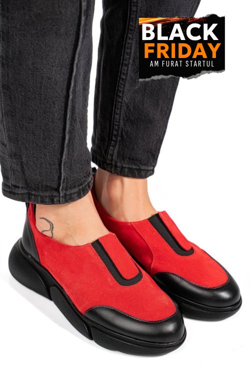 Pantofi sport dama piele naturala intoarsa rosii 2002l