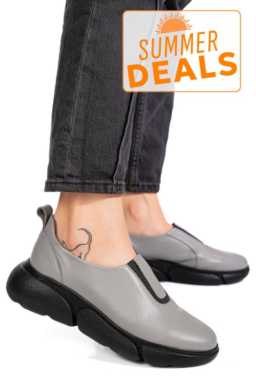Pantofi gri piele naturala 2002l