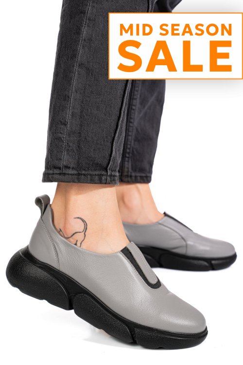 Pantofi gri piele naturala 2002l