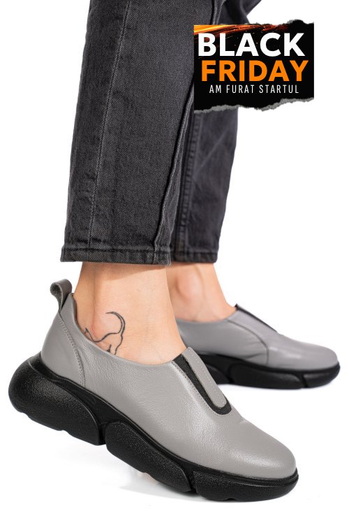 Pantofi gri piele naturala 2002l