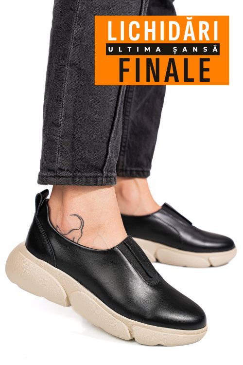 Pantofi sport femei piele naturala negri talpa bej 2002l