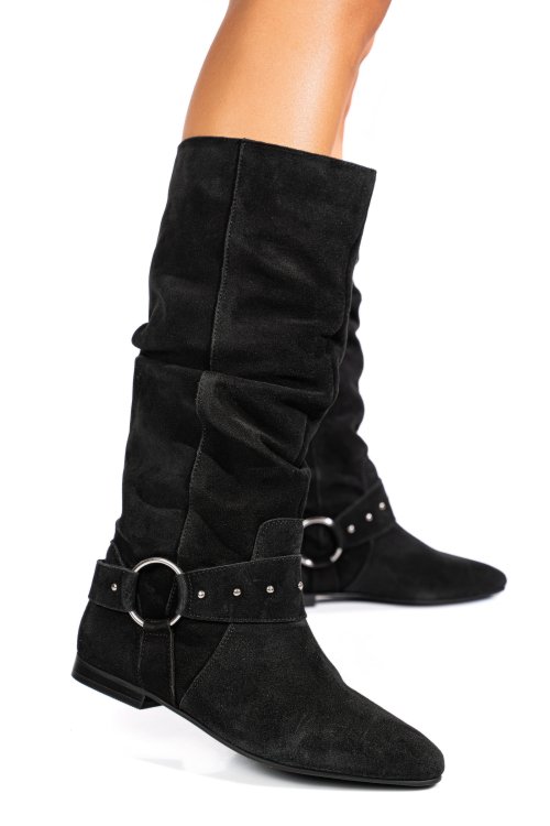 Cizme negre piele naturala intoarsa 9s77377