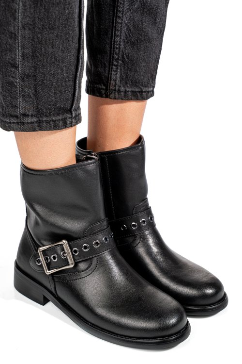 Ghete negre piele naturala ss77n5009