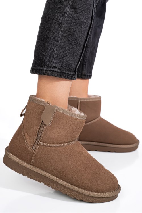 Ghete dama imblanite piele naturala intoarsa taupe 1s77202