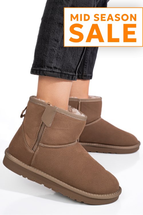 Ghete dama imblanite piele naturala intoarsa taupe 1s77202