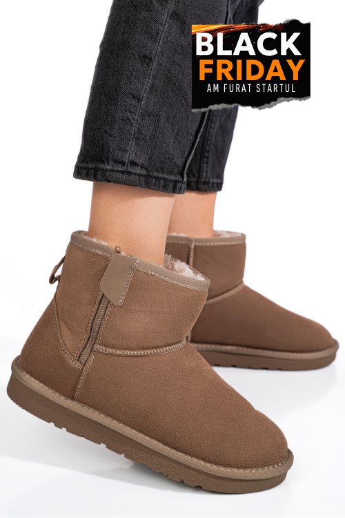 Ghete dama imblanite piele naturala intoarsa taupe 1s77202