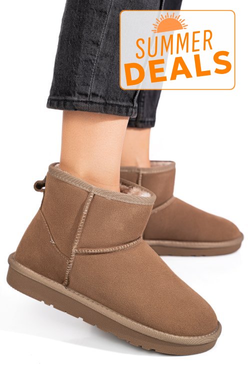 Cizme dama imblanite piele naturala intoarsa bej is771201
