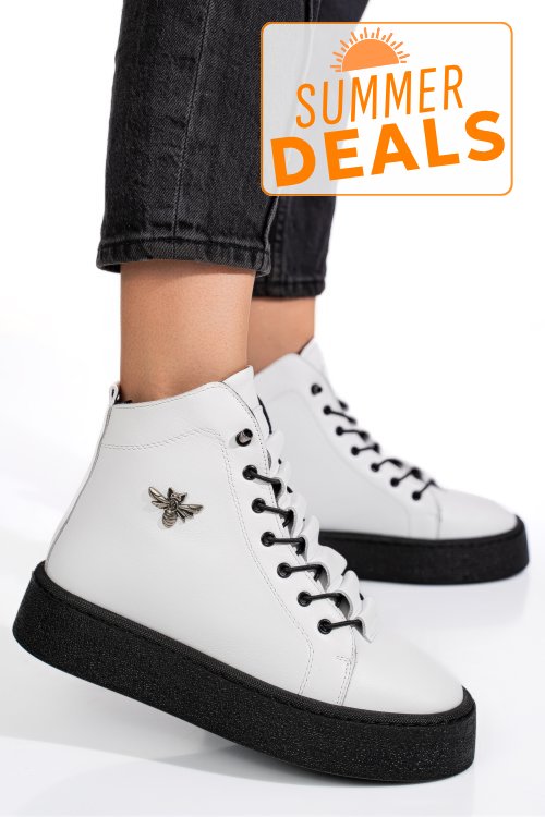 Ghete albe piele naturala 6s7766