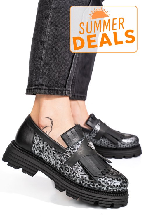 Mocasini dama piele naturala black grey 3s7795