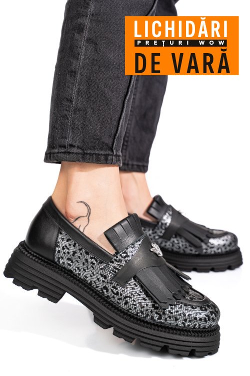 Mocasini dama piele naturala black grey 3s7795