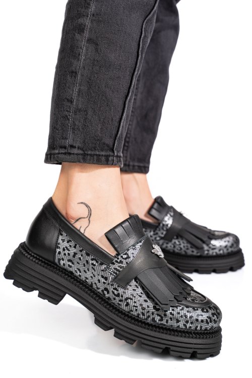 Mocasini dama piele naturala black grey 3s7795