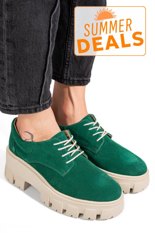 Pantofi verzi piele naturala intoarsa 2s77080