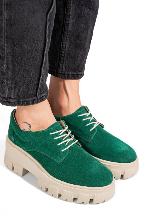 Pantofi verzi piele naturala intoarsa 2s77080