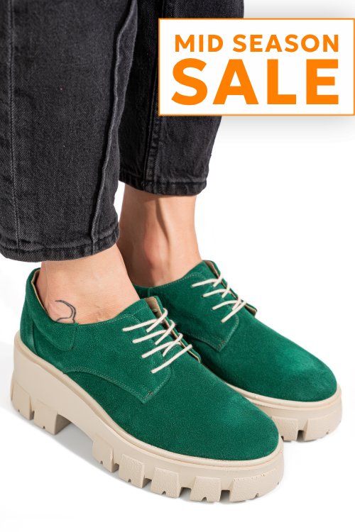 Pantofi verzi piele naturala intoarsa 2s77080