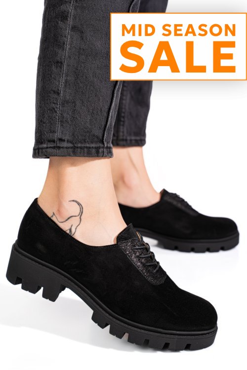Pantofi negri piele naturala intoarsa 2s77035b