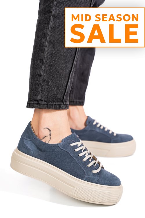 Pantofi sport dama piele naturala intoarsa albastri 3s77001