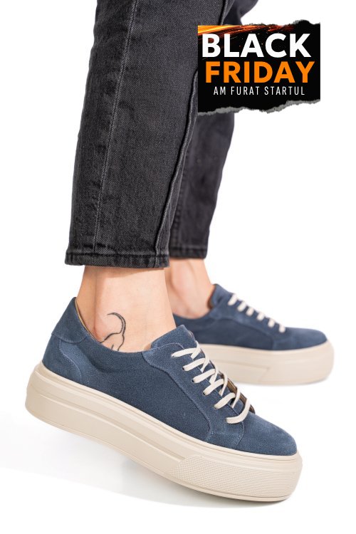Pantofi sport dama piele naturala intoarsa albastri 3s77001