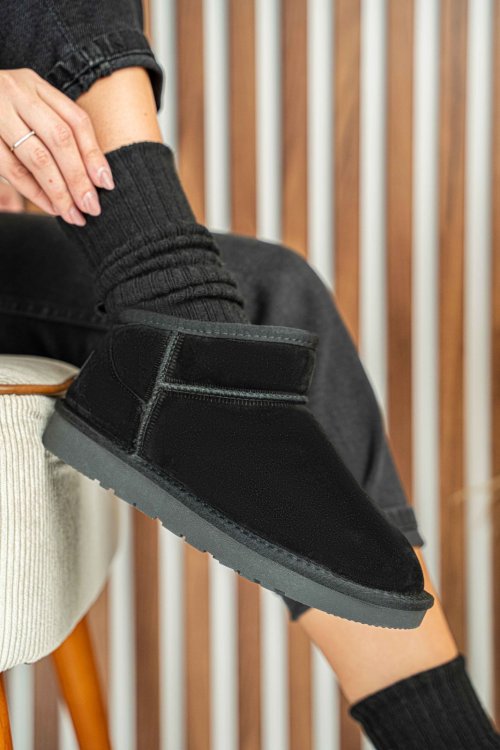 Ghete dama imblanite piele naturala intoarsa negre 1s771200