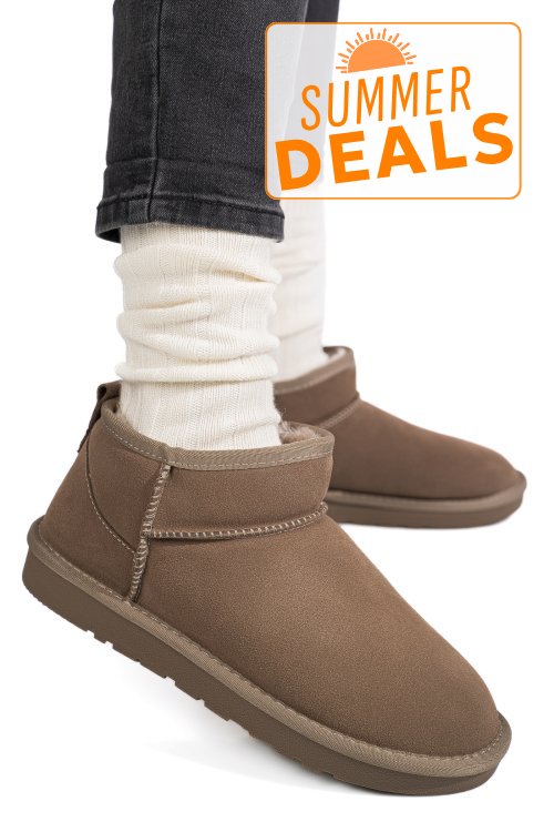 Ghete dama imblanite piele naturala intoarsa taupe 1s771200