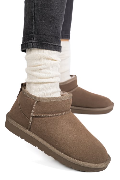 Ghete dama imblanite piele naturala intoarsa taupe 1s771200