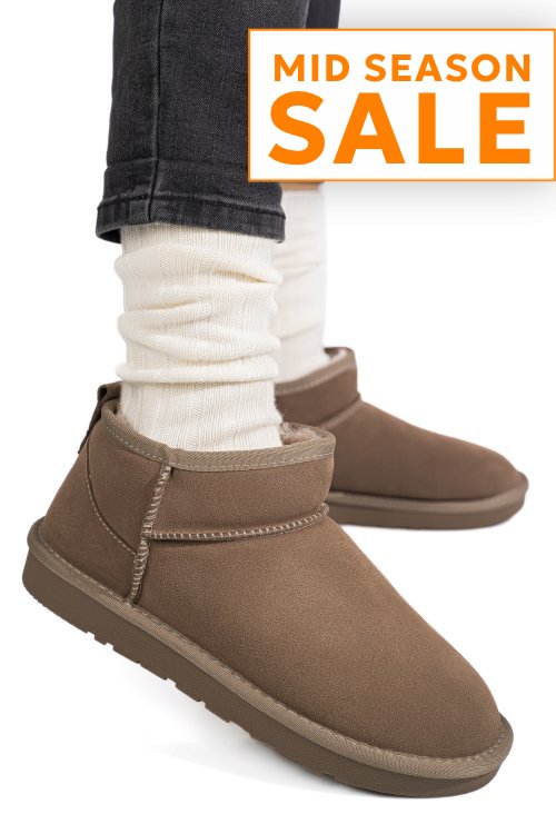 Ghete dama imblanite piele naturala intoarsa taupe 1s771200