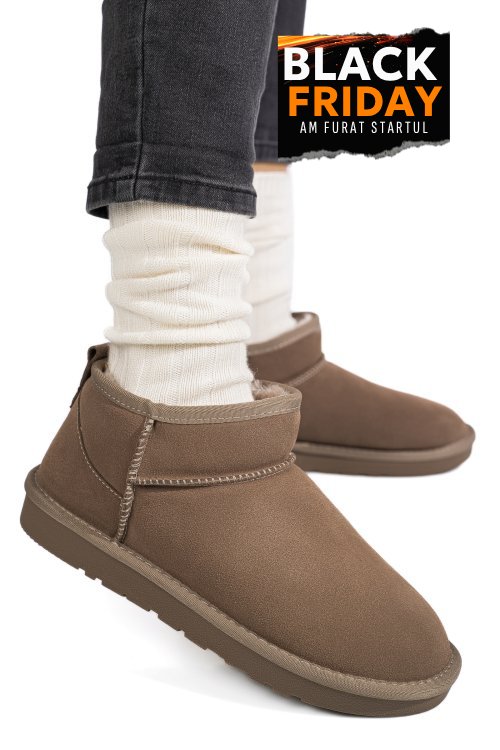 Ghete dama imblanite piele naturala intoarsa taupe 1s771200