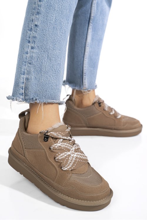 Pantofi sport taupe piele naturala intoarsa 1s77204