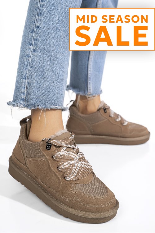 Pantofi sport taupe piele naturala intoarsa 1s77204