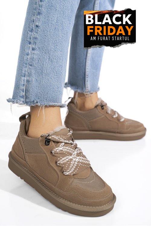 Pantofi sport taupe piele naturala intoarsa 1s77204